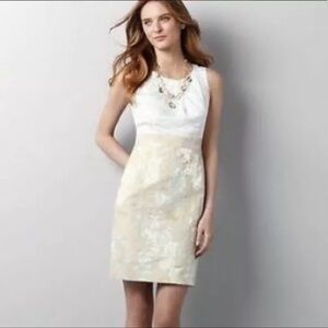 Lela Rose for Loft Elegant White and Gold Brocade  Sleeveless Dress Sz 6